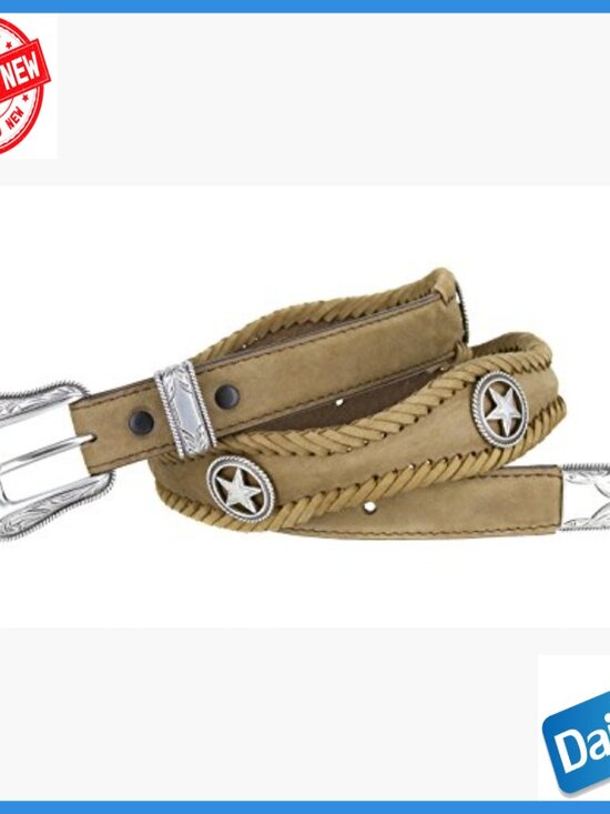 Silver City Western Concho Leather Belt by Diamond V Texas Star Western Leather Belt with Silver Star Conchos, Size 38, Genuine Leather